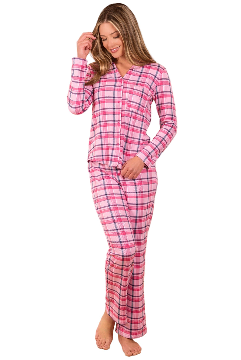 Navy & Pink Plaid Cloud Plush Pajama Shirt - Flirt!
