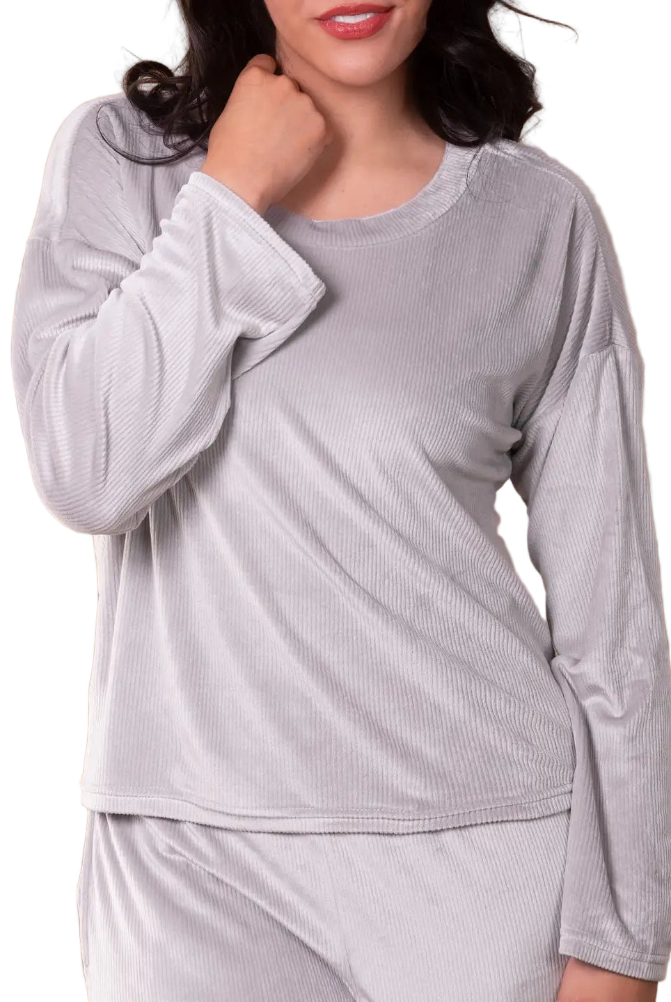 Rib Knit Velour Long Sleeve Pajama Top - Flirt!