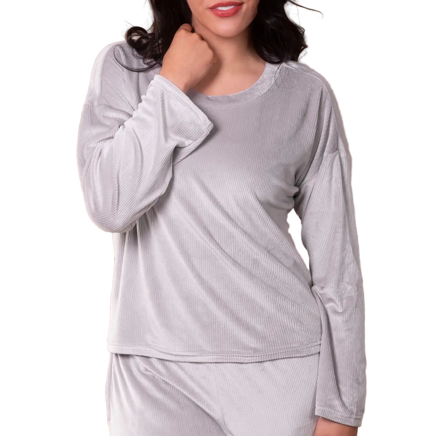 Rib Knit Velour Long Sleeve Pajama Top - Flirt!