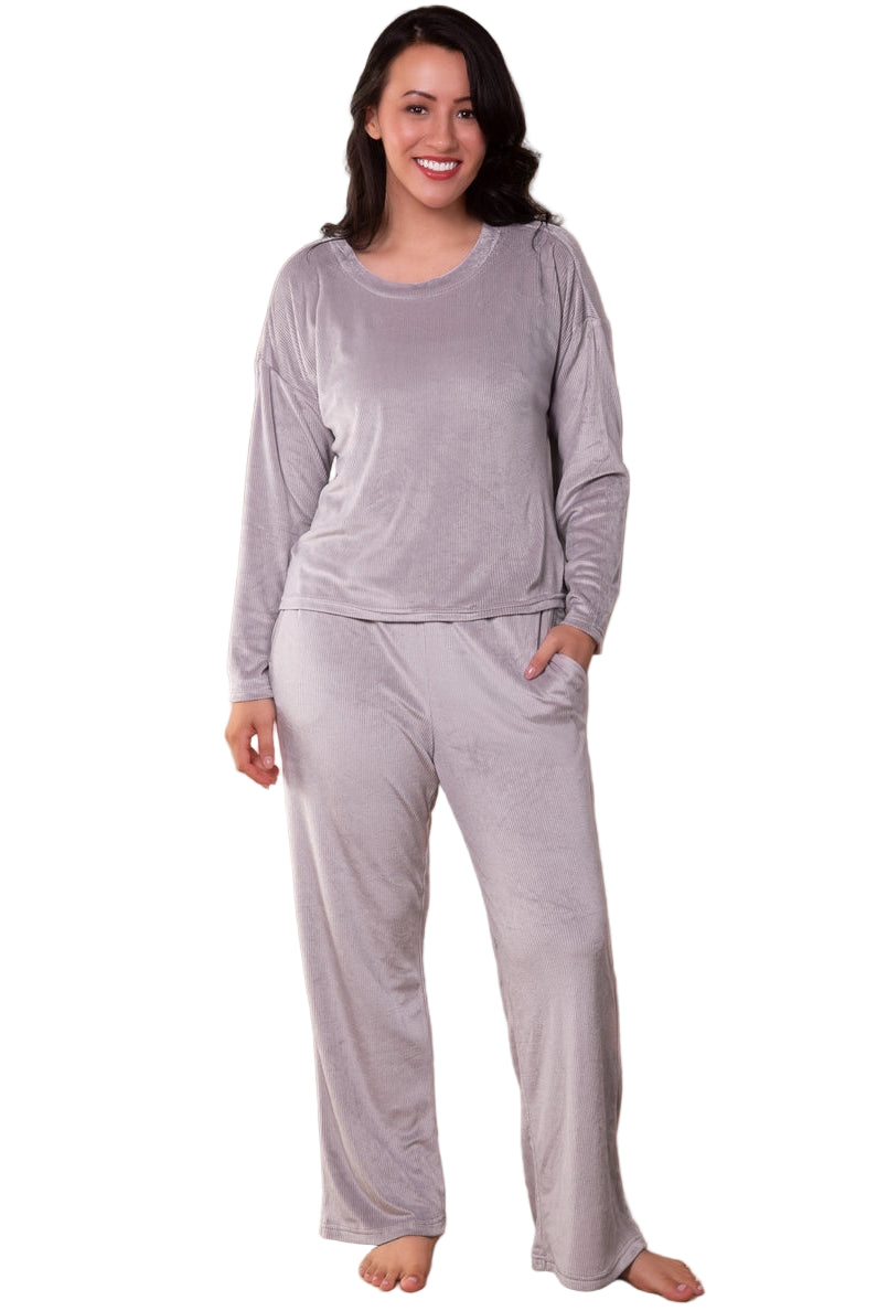 Rib Knit Velour Pajama Pant - Flirt!