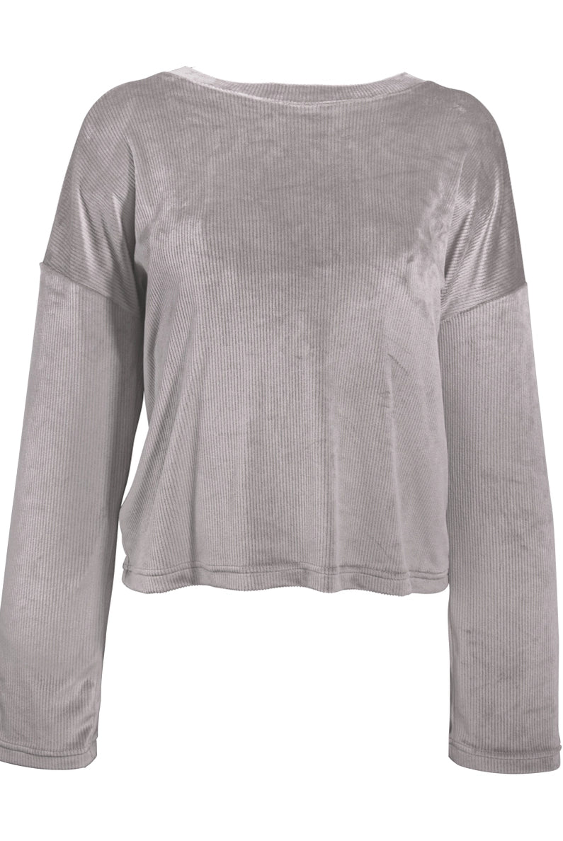 Rib Knit Velour Long Sleeve Pajama Top - Flirt!