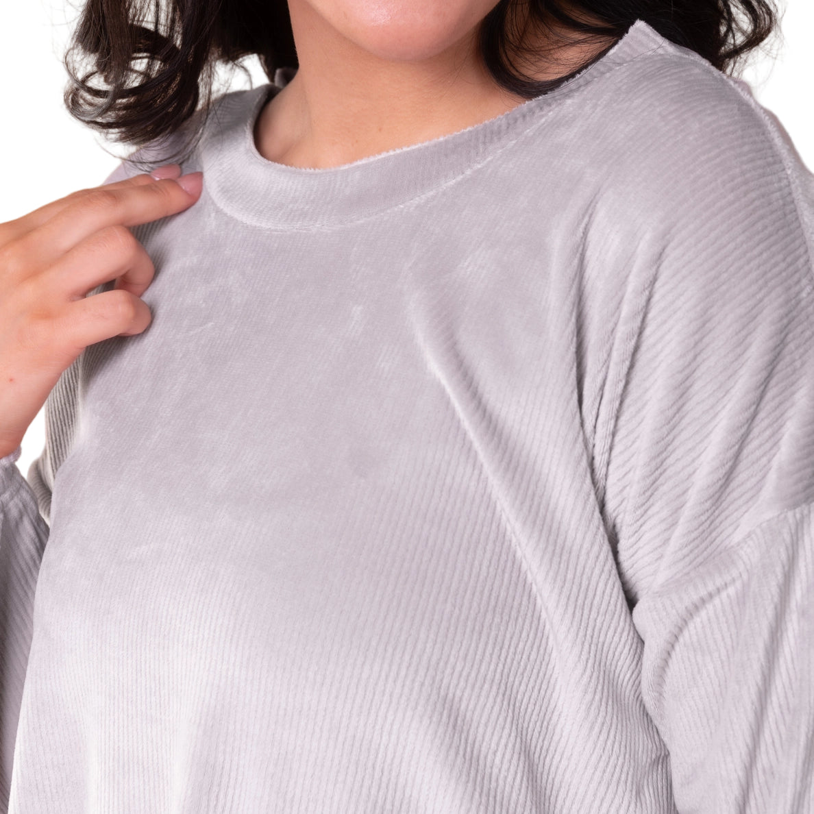 Rib Knit Velour Long Sleeve Pajama Top - Flirt!