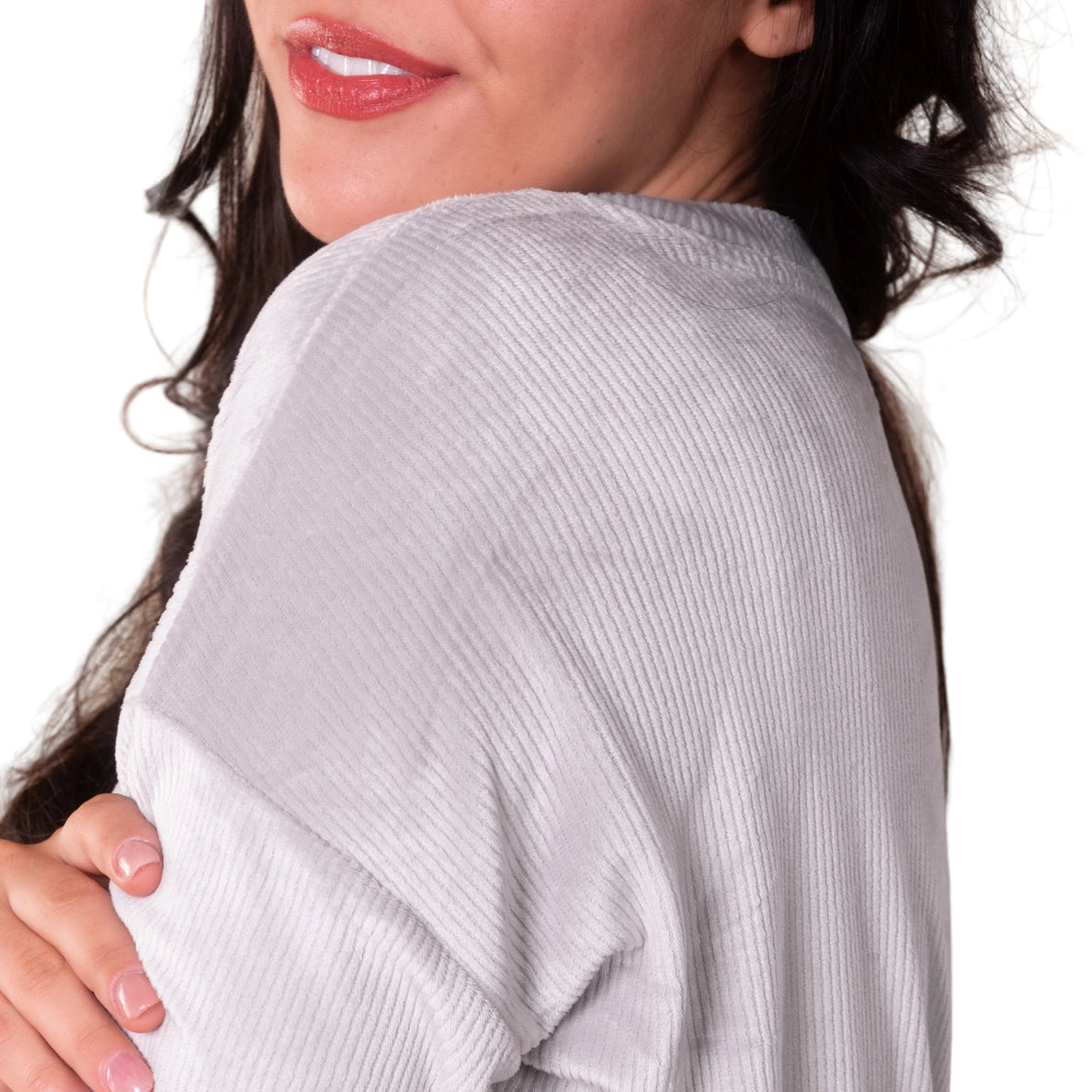Rib Knit Velour Long Sleeve Pajama Top - Flirt!