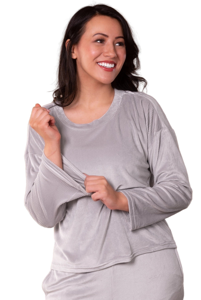 Rib Knit Velour Long Sleeve Pajama Top - Flirt!