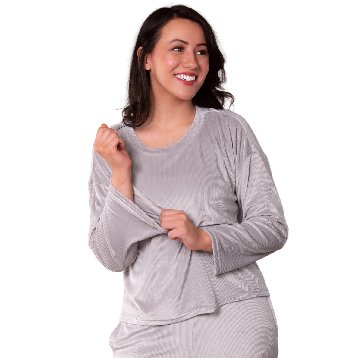 Rib Knit Velour Long Sleeve Pajama Top - Flirt!