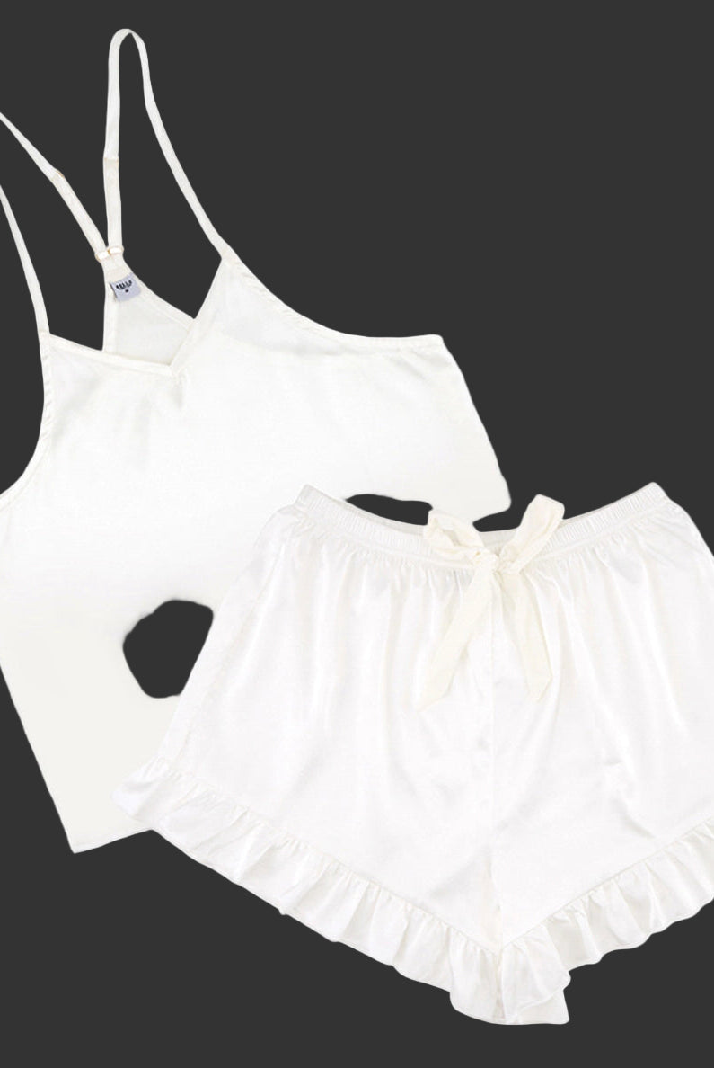 Bella Sleep + Spa 2 Piece Camisole and Ruffled Short Pajama Set - Flirt!