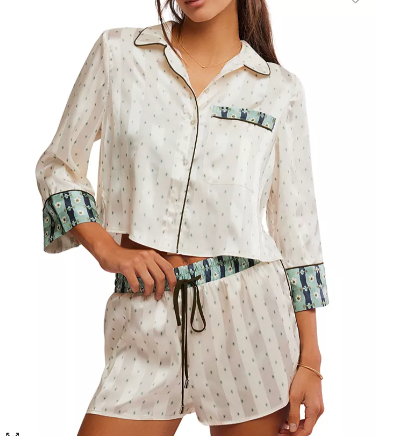 Free People Pillow Talk 3/4 Sleeve Shirt and Short 2 Piece Pajama Set - Flirt!