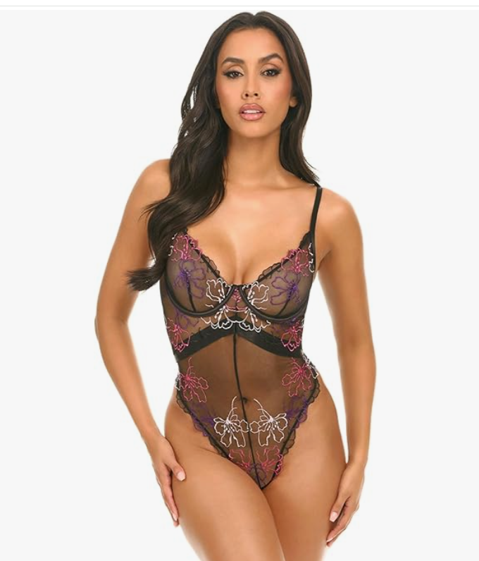 Oh La La Cheri Leanna Teddy with Embroidered Mesh - Flirt!