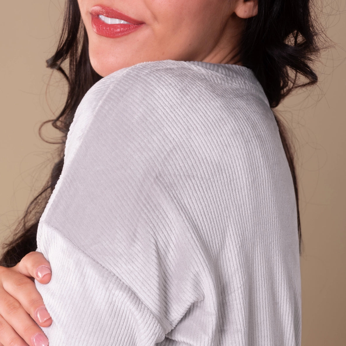 Rib Knit Velour Long Sleeve Pajama Top - Flirt! 
