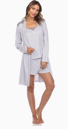3-Piece Striped Pajama & Robe Set - Flirt! Luxe Lingerie & Sleepwear